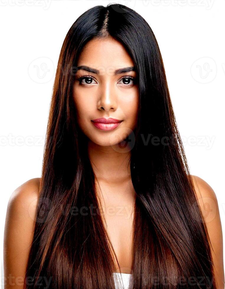 A beautiful woman with long, straight hair photo