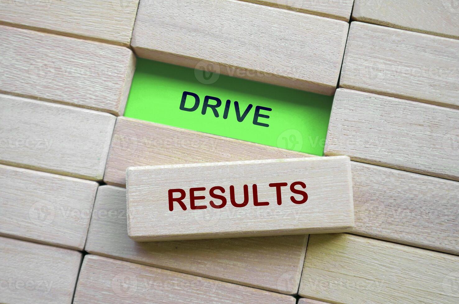 Top view of Drive Results text on wooden blocks. photo