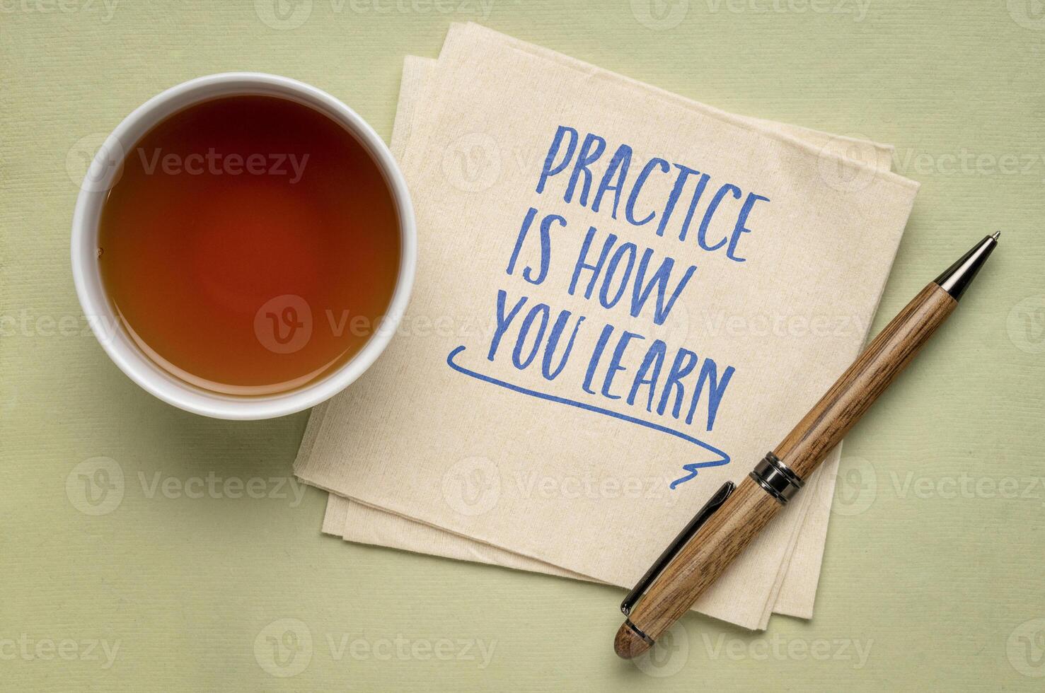 Practice is how you learn, napkin note, role of consistent and deliberate practice in the process of acquiring knowledge and mastering skills photo