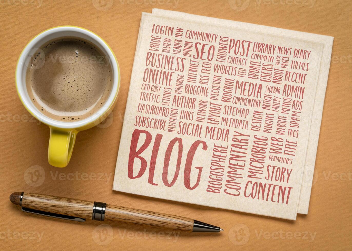 blog word cloud on napkin photo