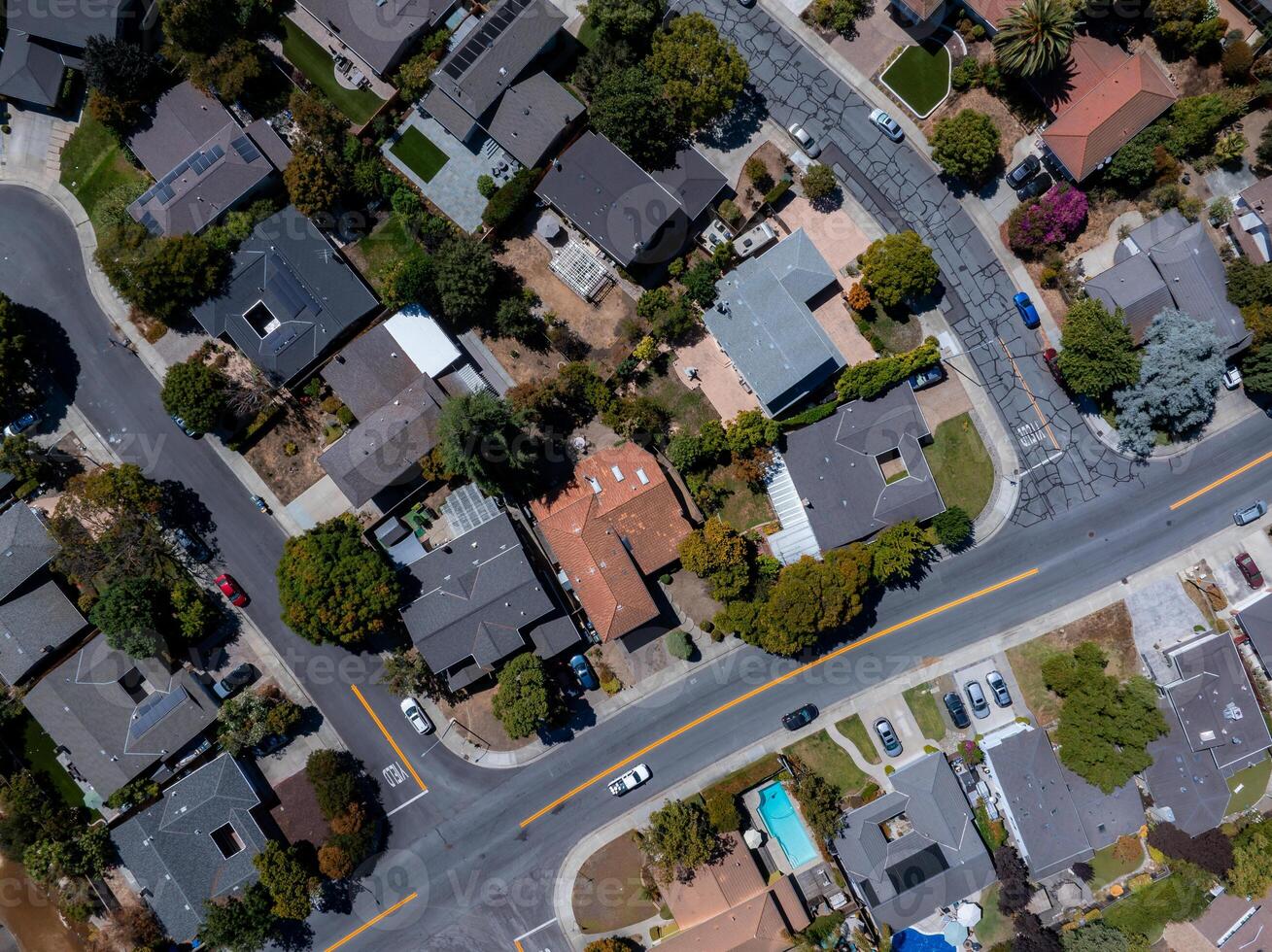 Aerial View of Suburban Neighborhood in Mountain View, California photo