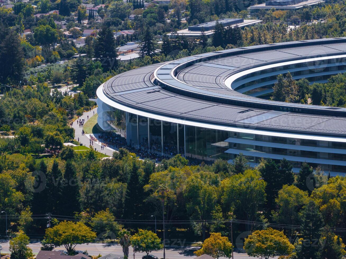 Aerial View of Apple Park and Surrounding Landscape in Cupertino photo