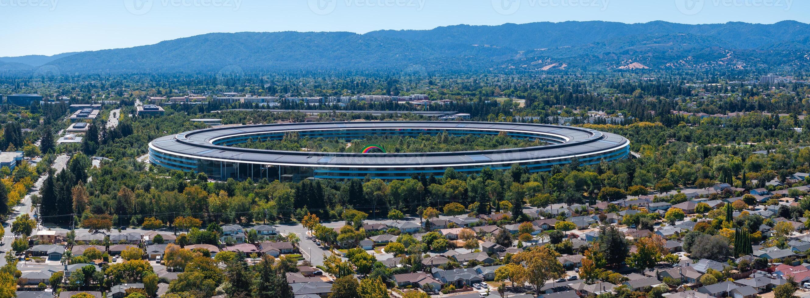 Aerial View of Apple Park Campus and Santa Cruz Mountains photo