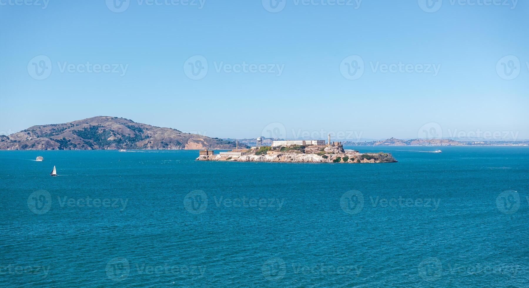 Aerial View of Alcatraz Island and Marin Headlands in San Francisco Bay photo