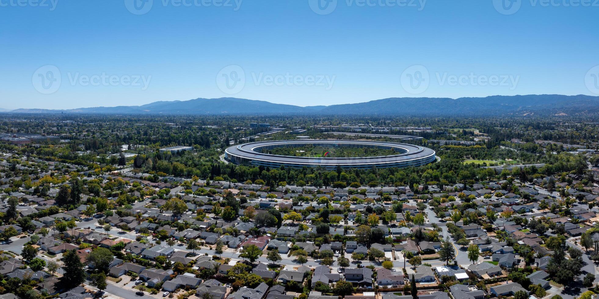 Aerial View of Apple Park Campus and Santa Cruz Mountains photo