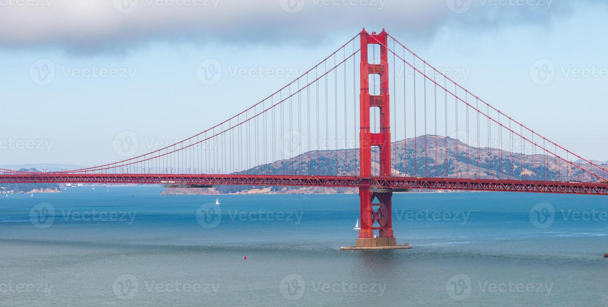 Golden Gate Bridge with Marin County Hills and Sailboats photo
