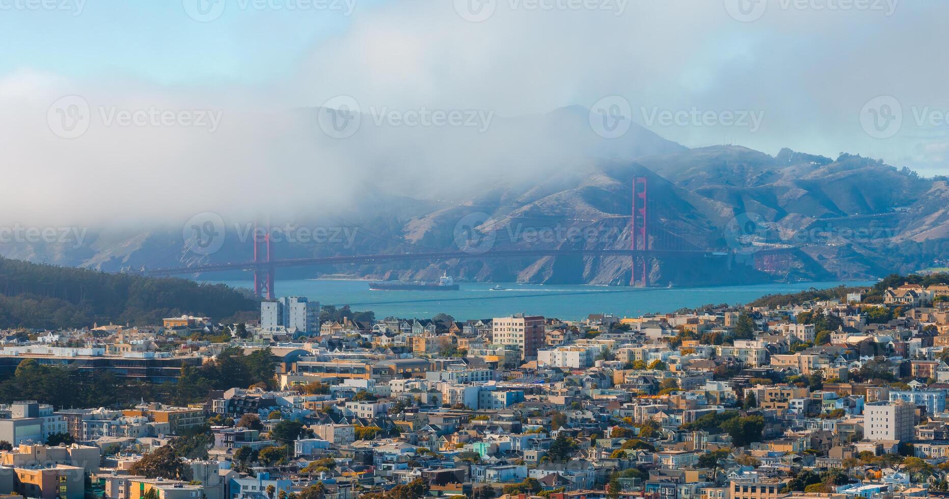 Aerial View of Golden Gate Bridge and San Francisco Skyline photo