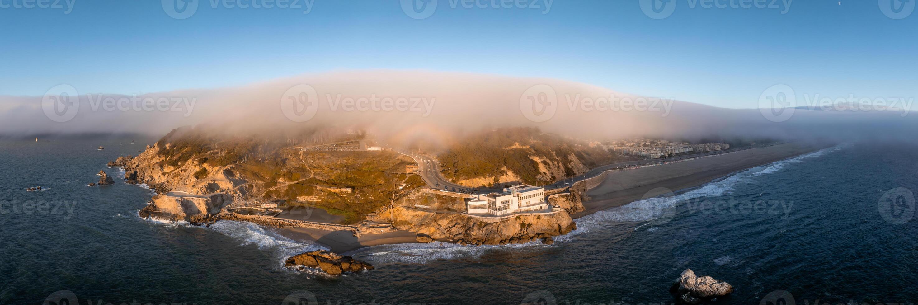 Aerial View of San Francisco's Cliff House and Foggy Coastline photo