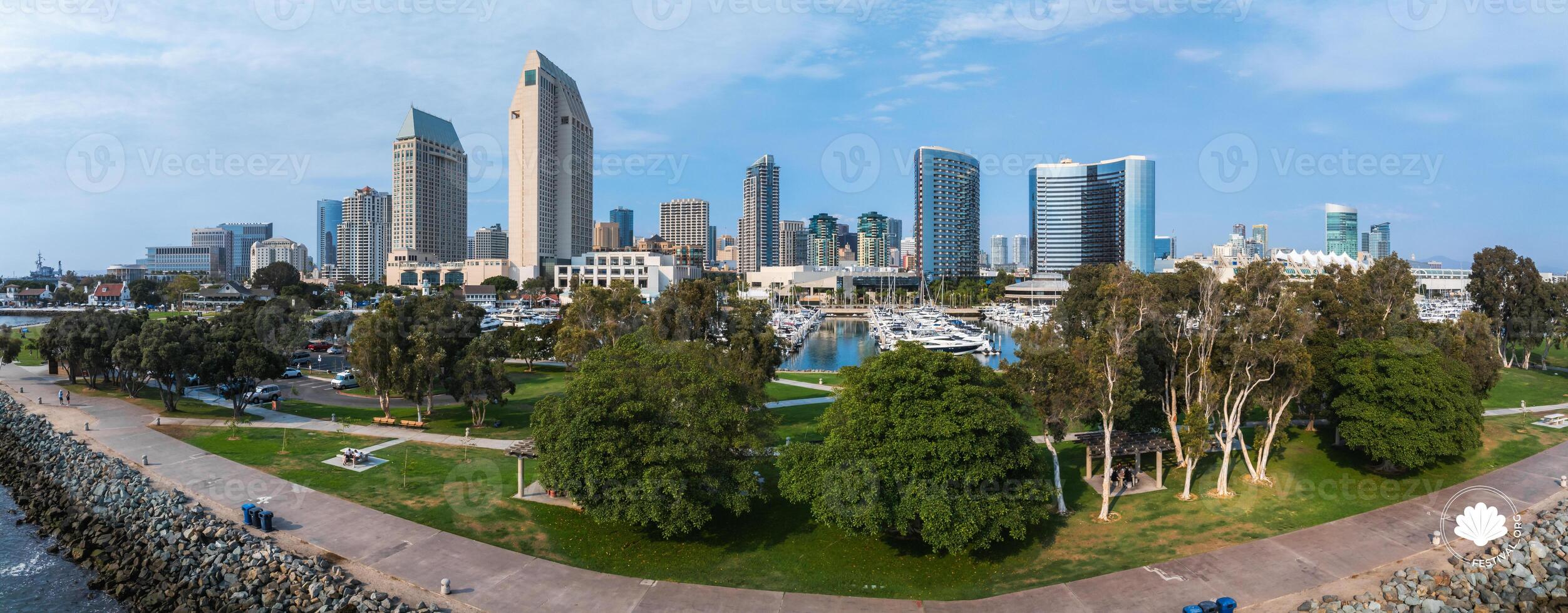 Aerial View of San Diego Skyline with Convention Center and Marina photo