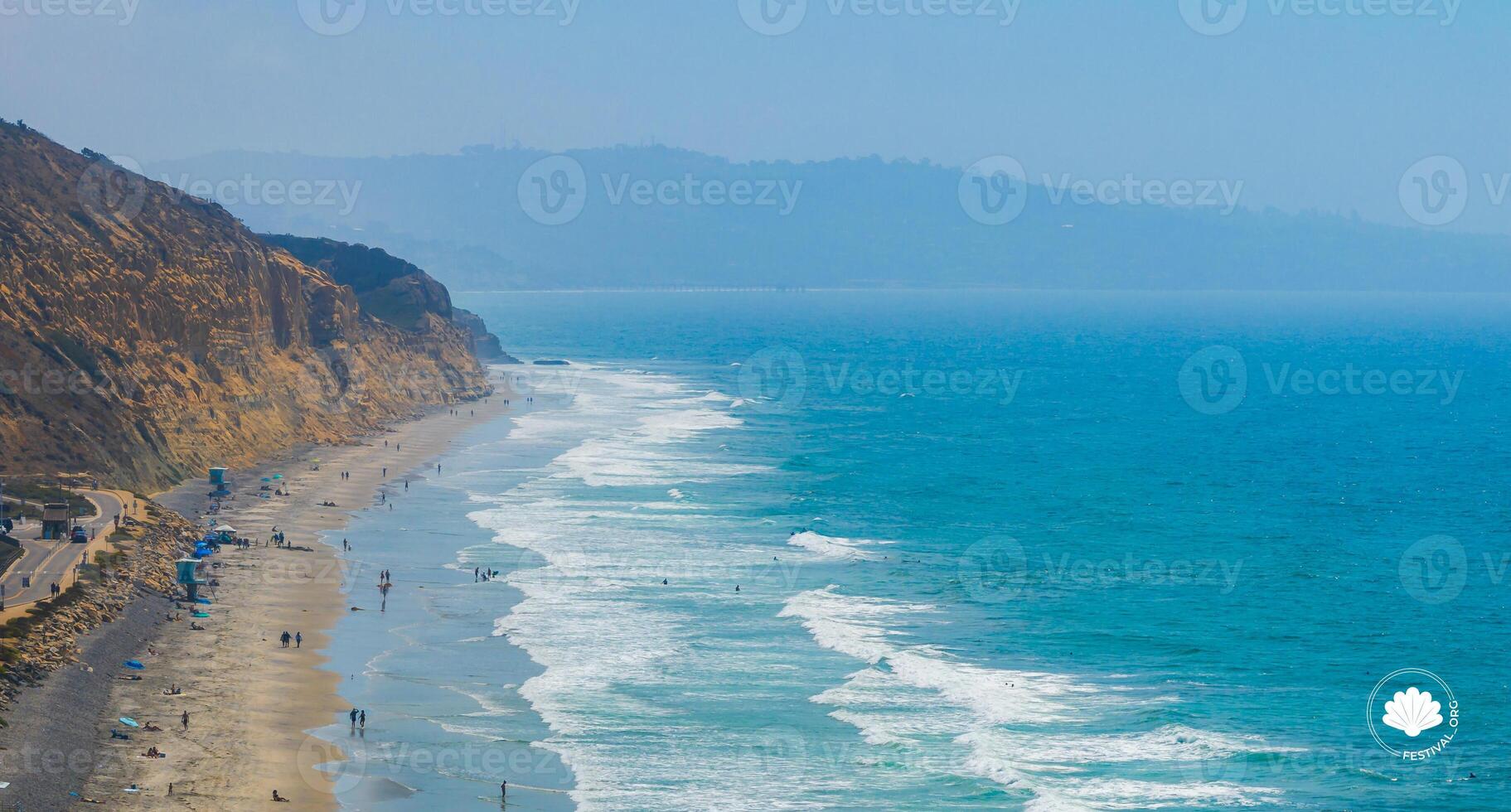Aerial View of San Diego Coastline with Beach and Cliffs photo