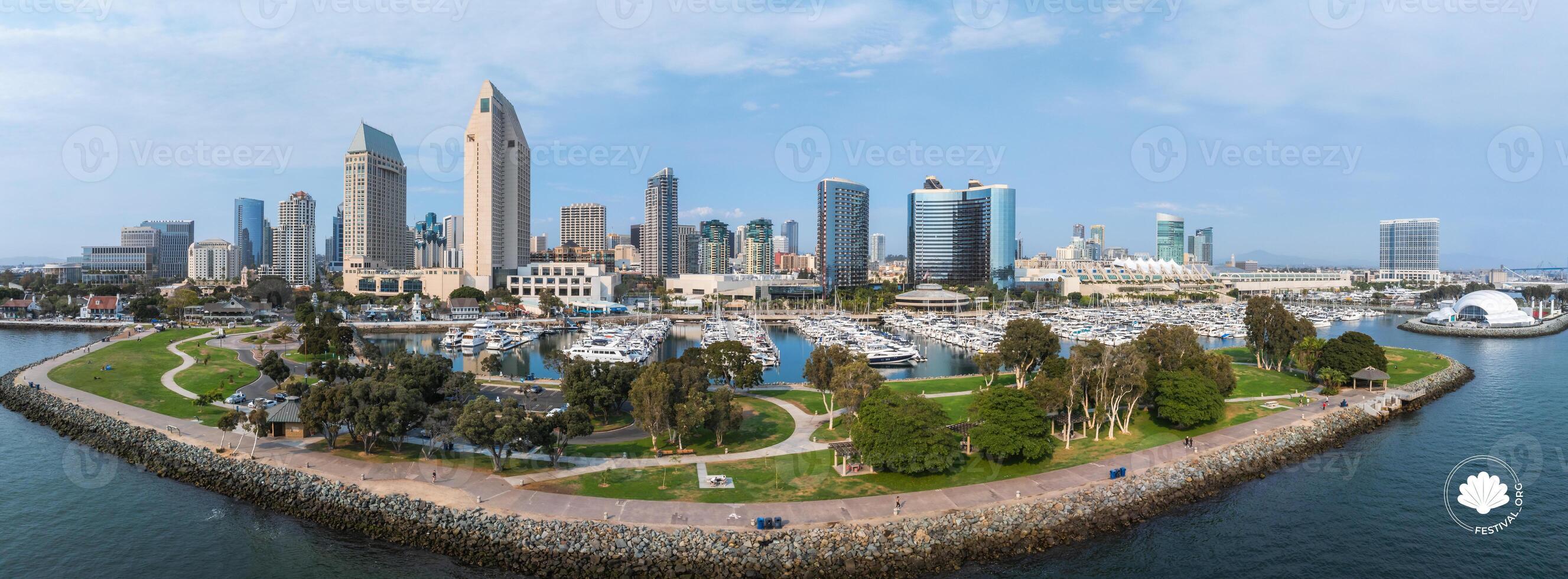 Aerial View of San Diego Skyline with Marina and Bay photo