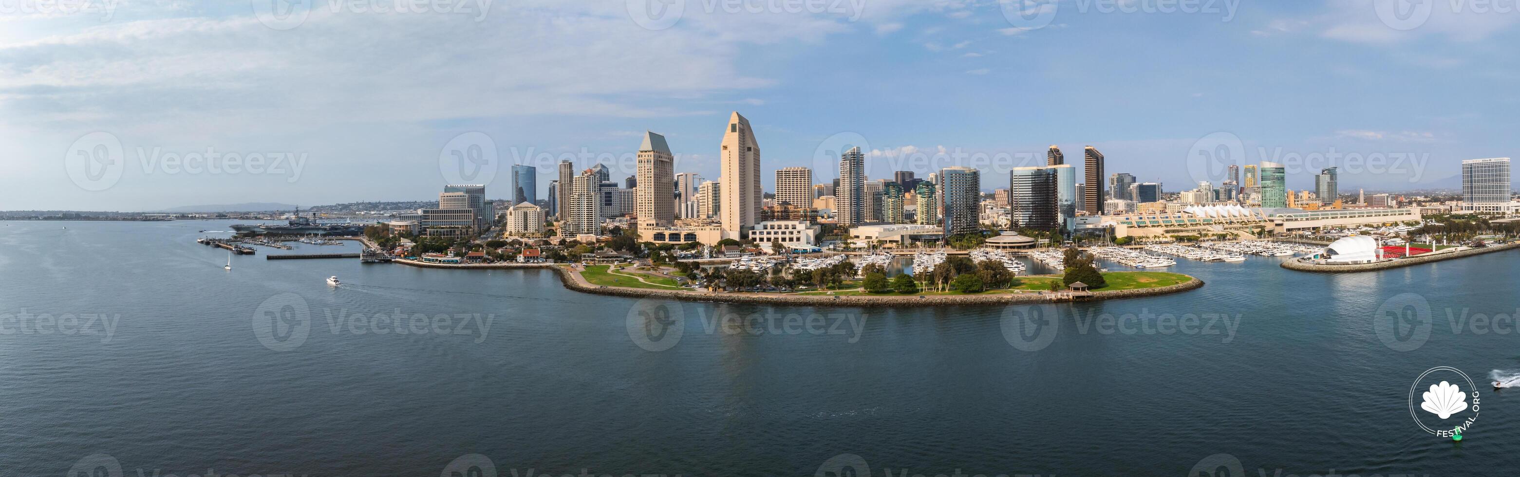 Aerial View of San Diego Skyline and Waterfront with Marina photo