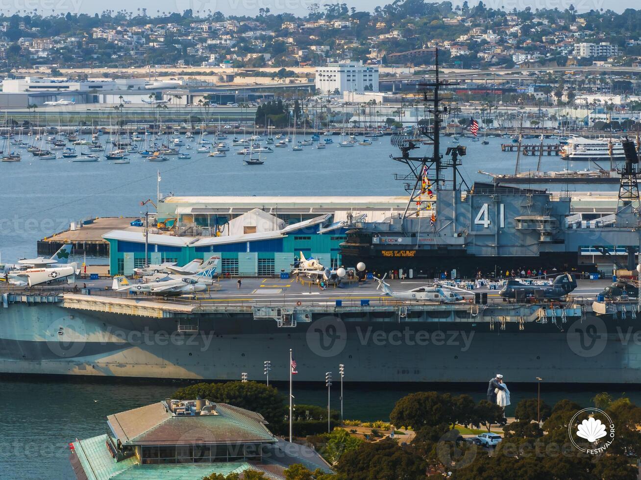 Aerial View of USS Midway Museum and San Diego Cityscape photo