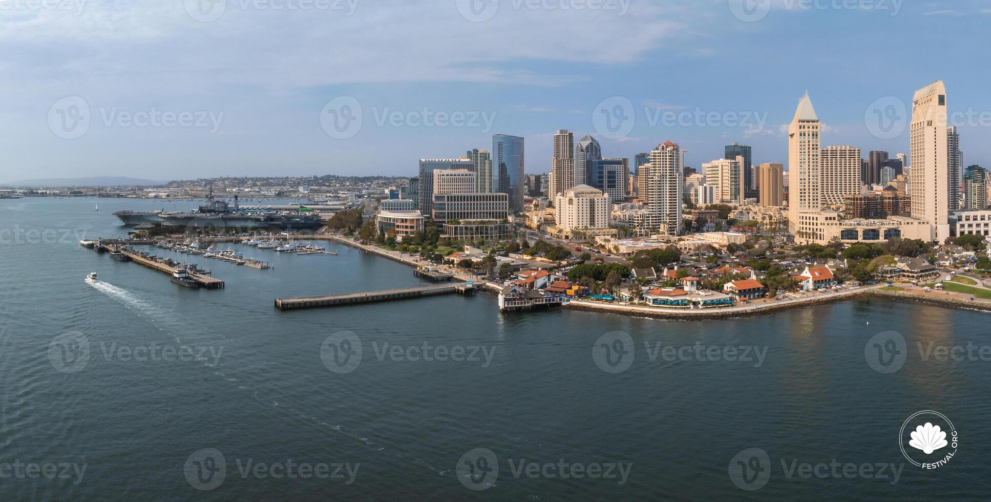 Aerial View of San Diego Skyline with Notable Landmarks and Harbor photo