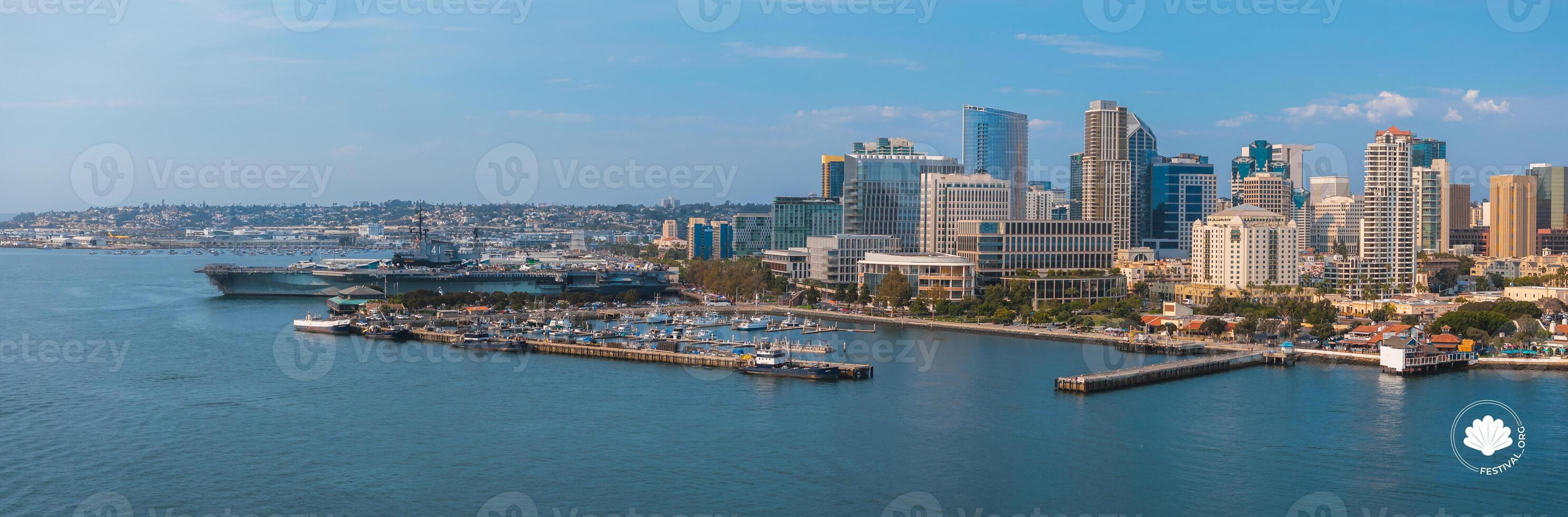 Aerial View of San Diego Skyline and USS Midway Museum photo