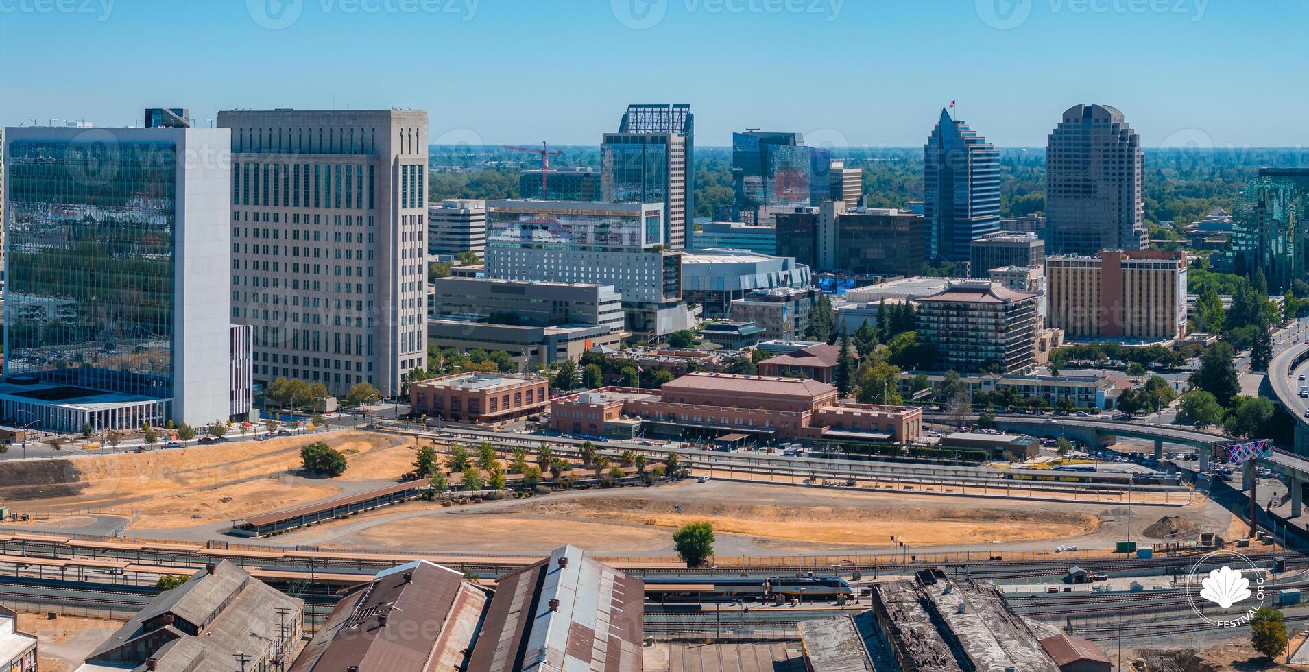 Aerial View of Downtown Sacramento with Notable Landmarks photo