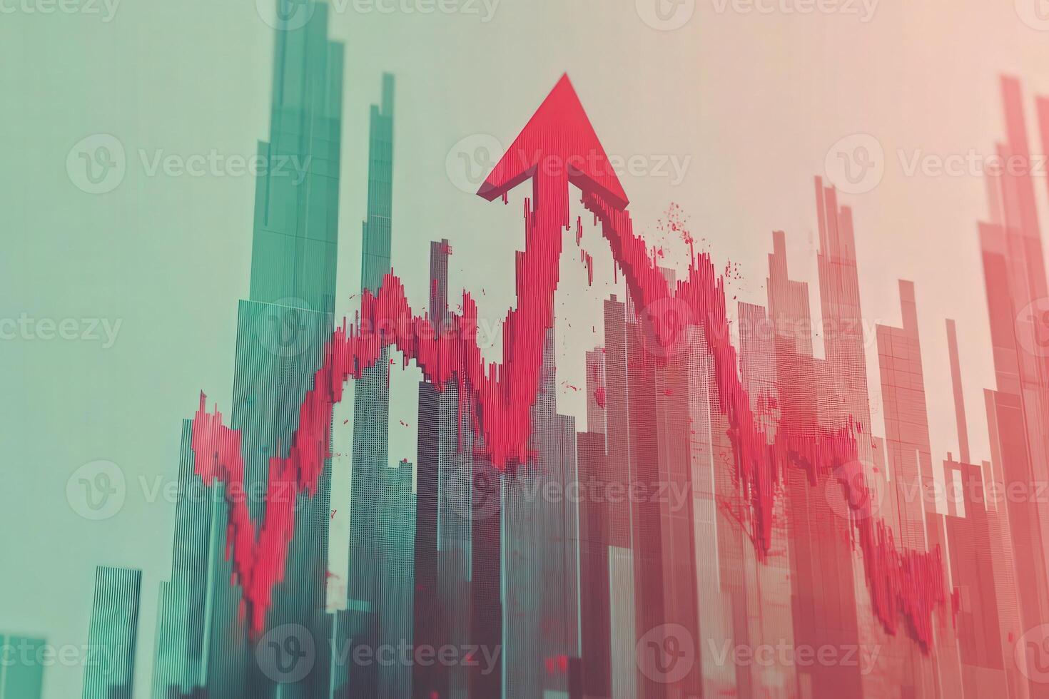 A red arrow crashes through a green and blue graph, symbolizing a major market downturn and creating a striking visual contrast. photo