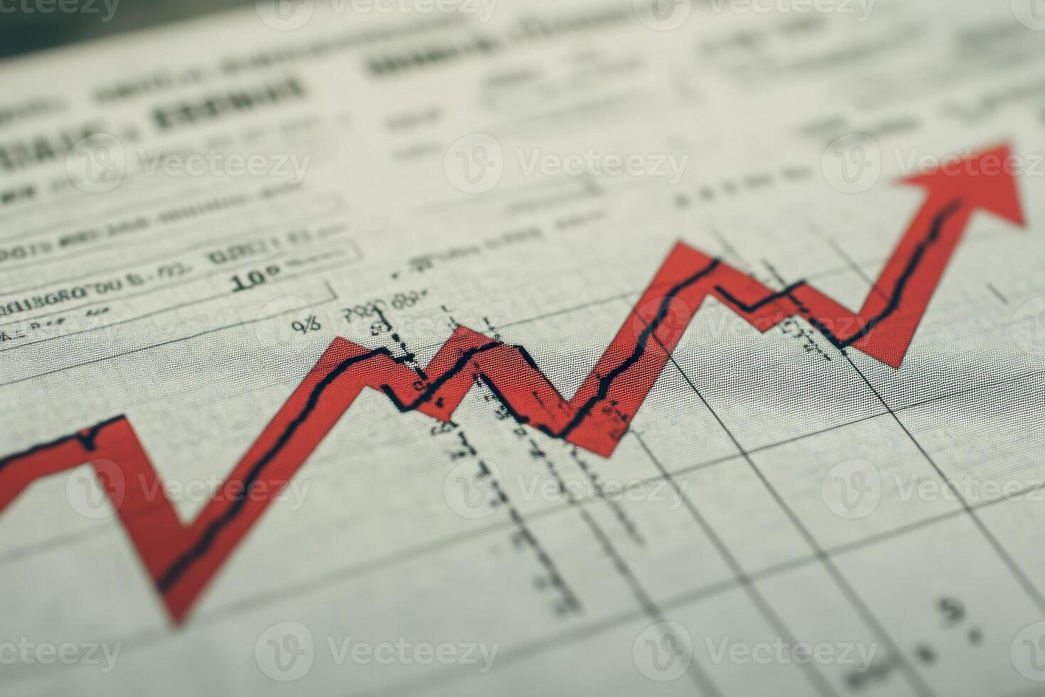 An isolated red downward arrow crashes through a financial graph, indicating a dramatic decline in market trends. This visual emphasizes the urgency of the situation in economic contexts. photo