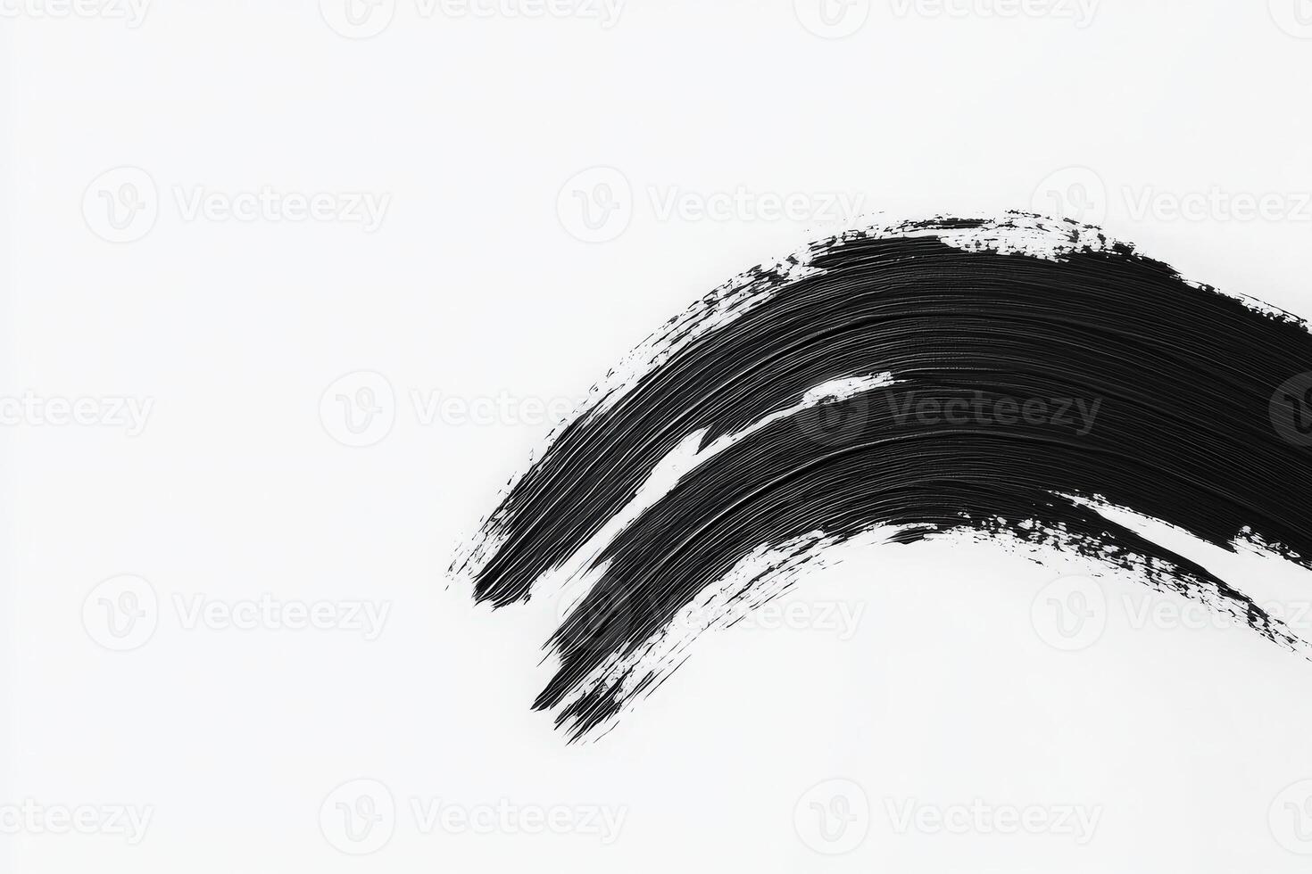 Bold black brush strokes sweep across a pristine white canvas, creating a visually striking contrast. The strokes vary in thickness and texture, showcasing the artistry involved in the creation. photo