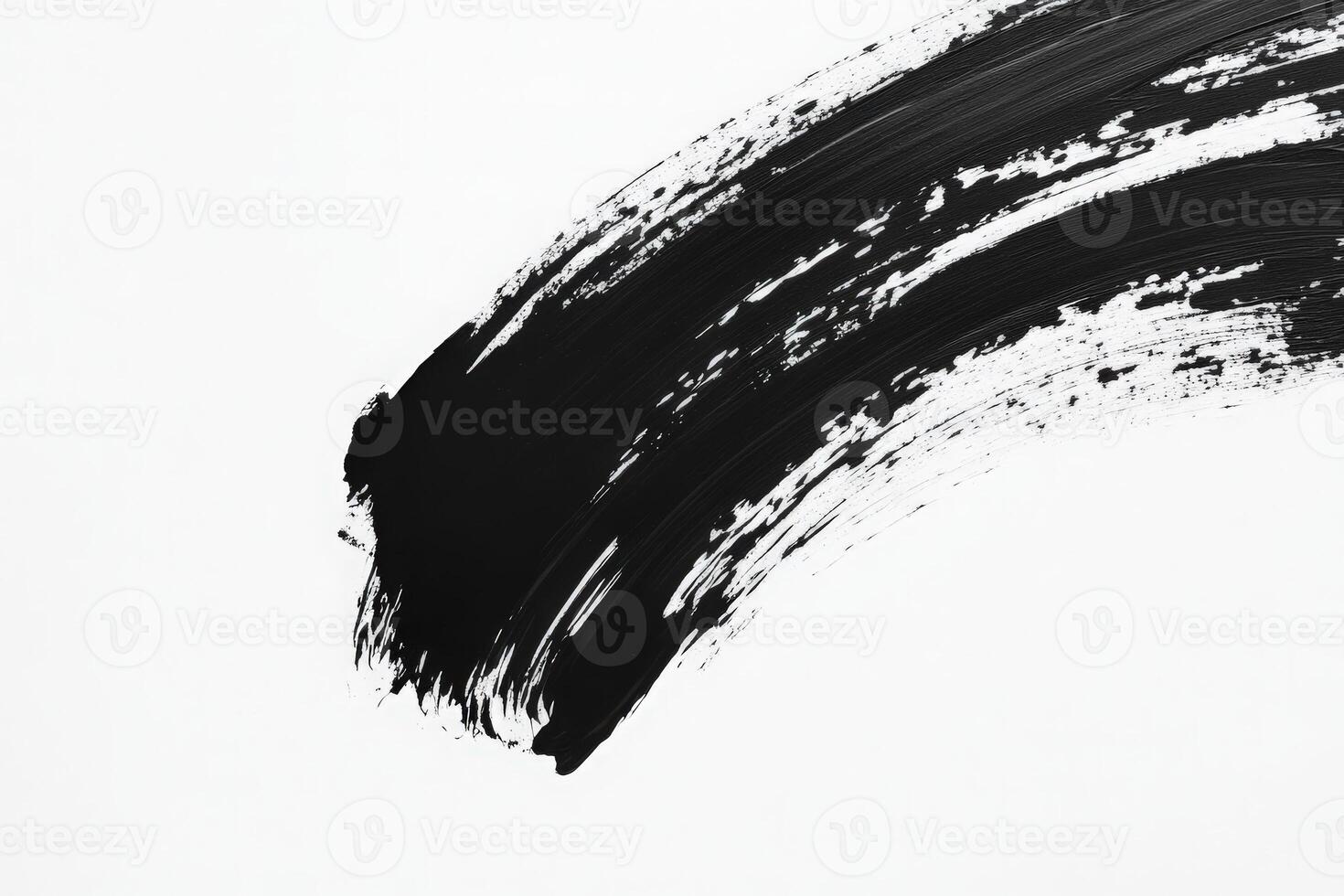 A dynamic display of bold black brush strokes sprawls across a pristine white surface. The contrasting colors create a striking visual effect, emphasizing artistic expression and creativity. photo
