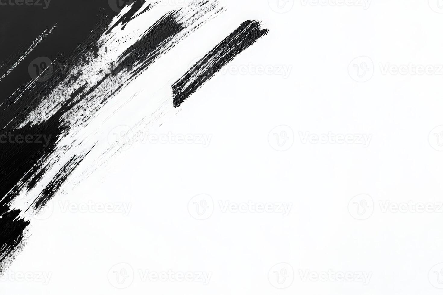 Bold black brush strokes elegantly flow across a spotless white canvas. photo