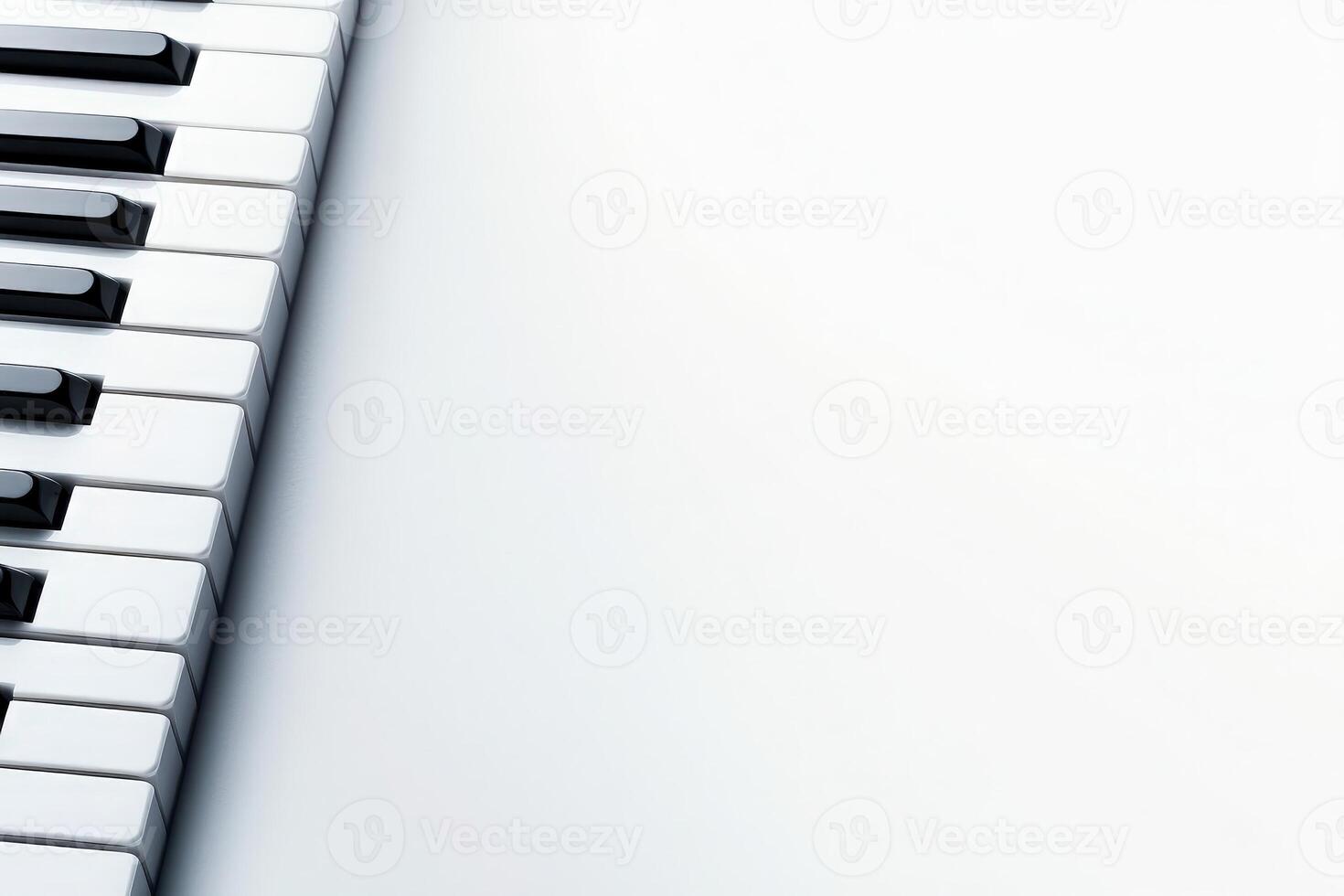 The image features a close-up view of black and white piano keys set on a pristine, solid backdrop. The arrangement highlights the elegance and simplicity of the musical instrument. photo