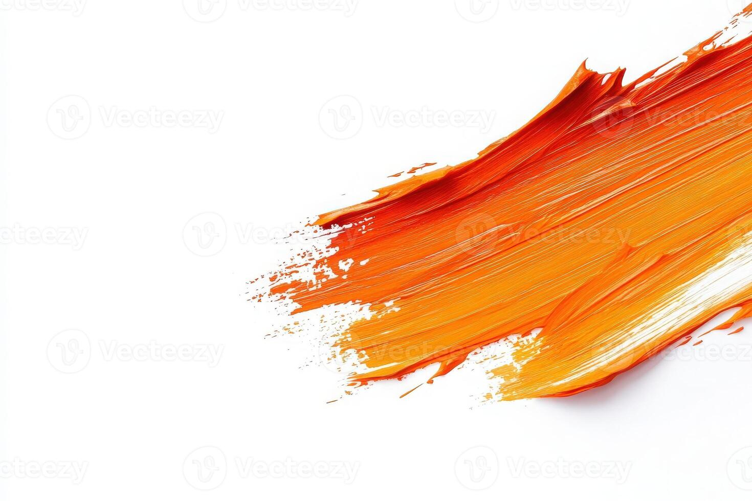 Vibrant orange brush strokes sweep across a pristine white background, showcasing an energetic and artistic expression. The bold movement invites viewers to explore the interplay of color and texture. photo