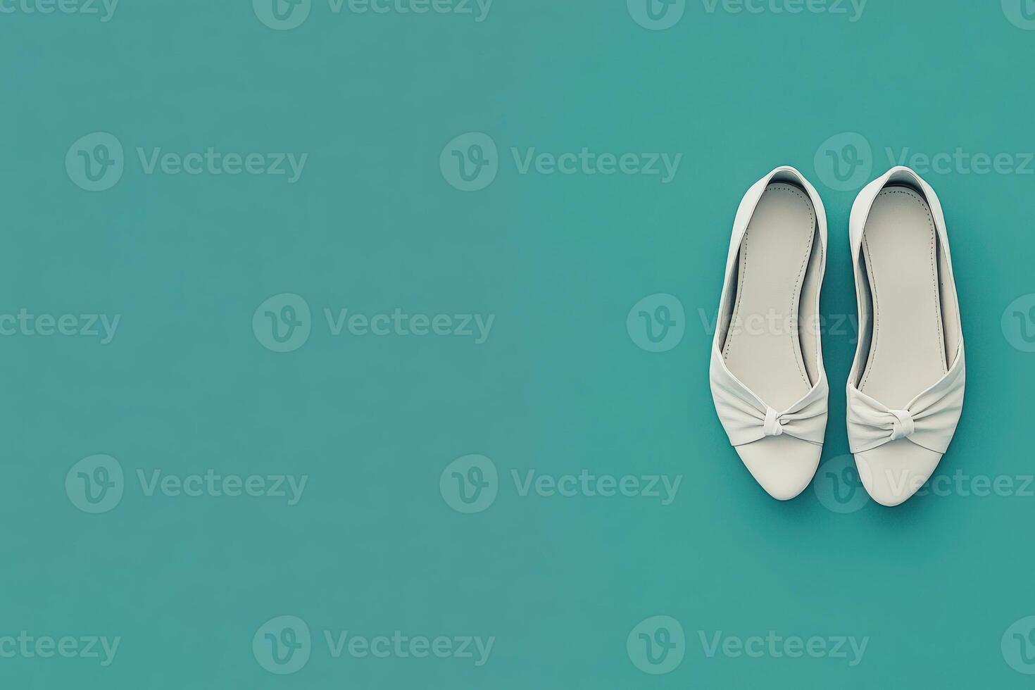 These chic ballet flats are showcased against a solid turquoise background, emphasizing their elegant design and perfect fit for casual or semi-formal occasions. photo