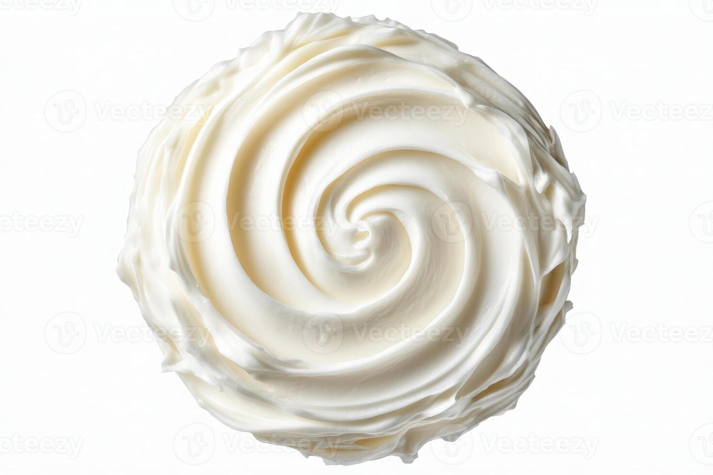 A rich, velvety swirl of heavy cream stands alone against a clean white backdrop, showcasing its creamy texture ideal for desserts, toppings, or savory dishes. photo