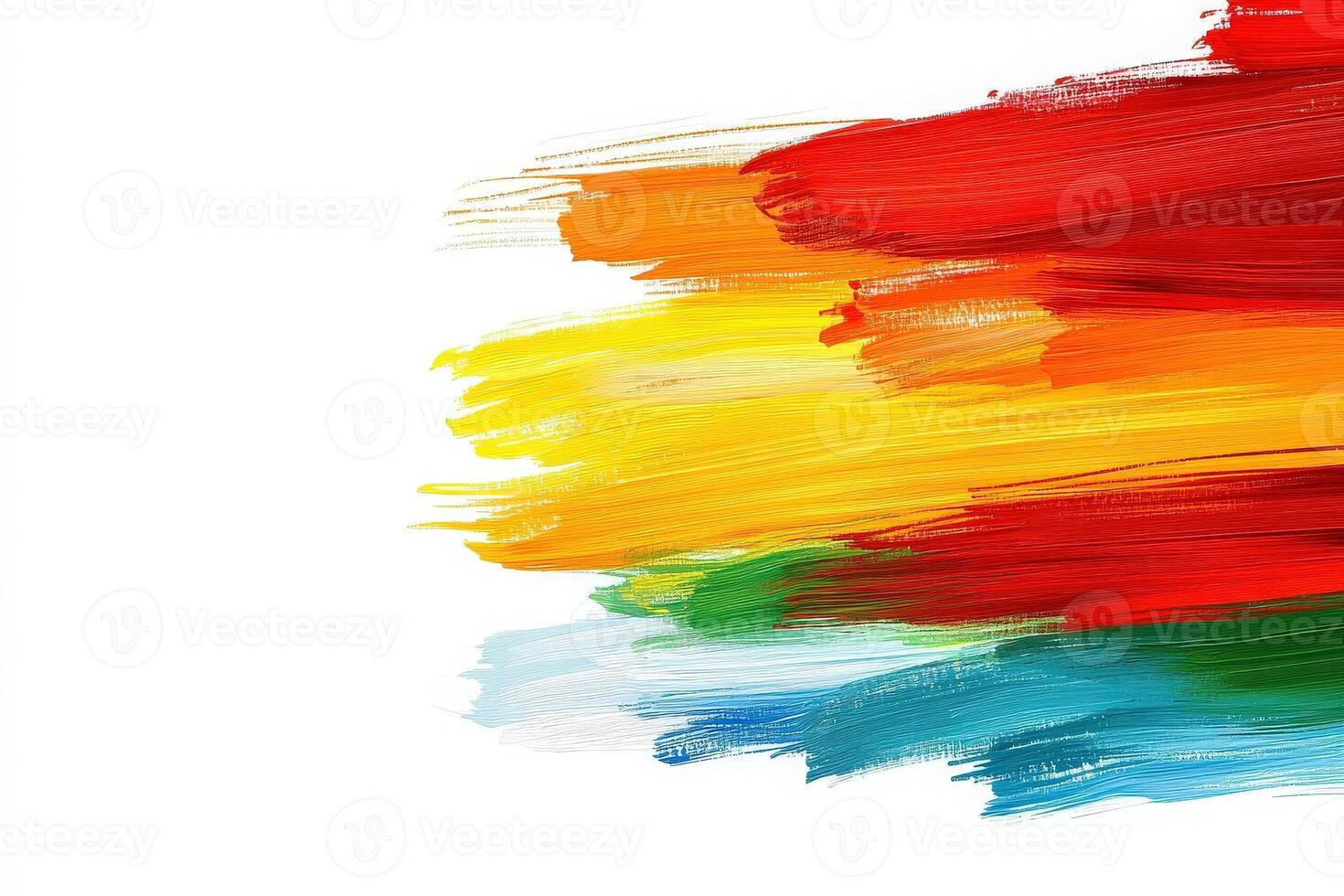 The artwork showcases a dynamic arrangement of colorful brushstrokes blending together harmoniously. Each stroke adds depth and energy to the otherwise pristine white canvas. photo