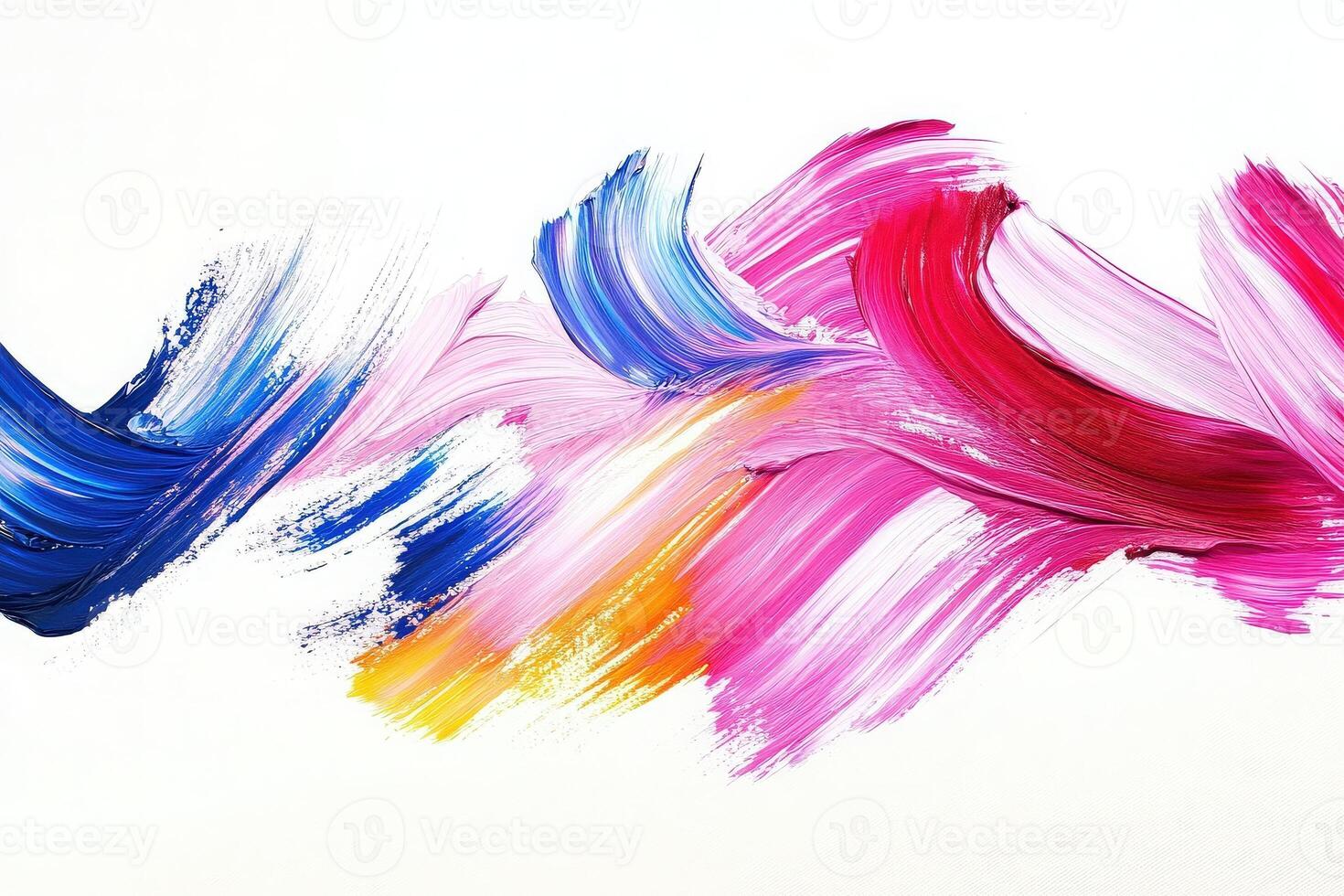 Bright and vivid paint lines intertwine on a smooth white canvas, showcasing dynamic movement and creativity. The colors blend harmoniously, enhancing the visual appeal of the artwork. photo