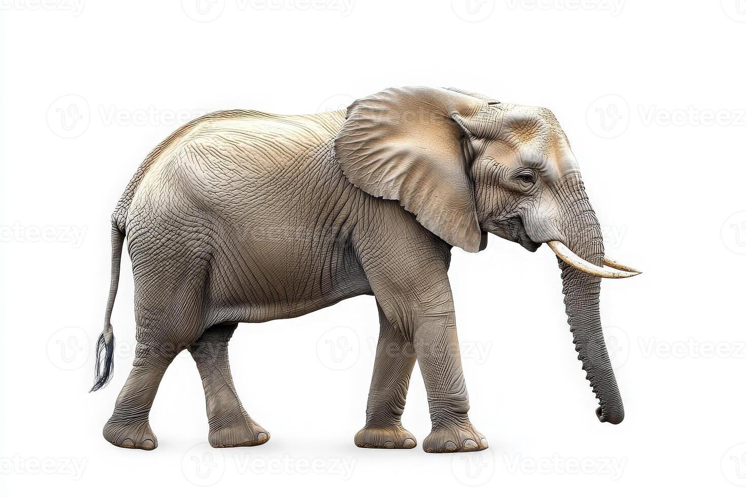 The majestic elephant stands alone, showcasing its impressive size and features. Its strong trunk and large ears highlight the beauty of this magnificent creature. photo