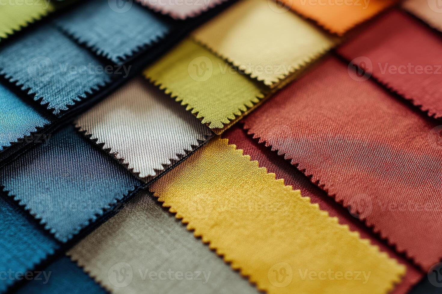 A selection of fabric swatches in various solid colors is neatly arranged. The swatches feature a clean and minimalist design, ideal for textile selection or interior design inspiration. photo