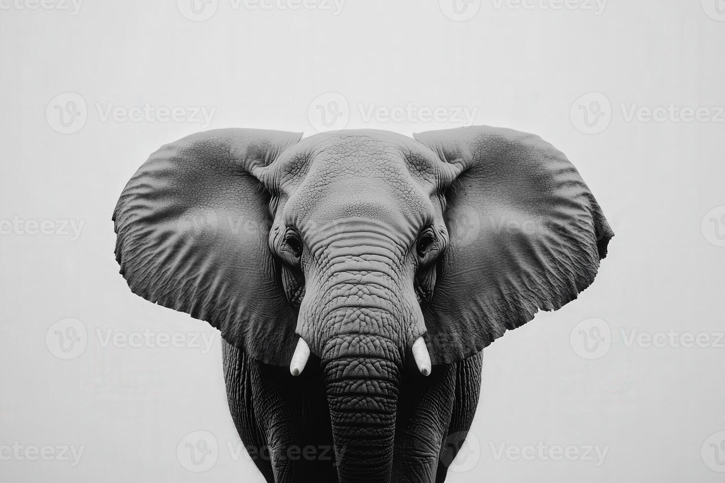 A majestic elephant stands alone, showcasing its impressive features and gentle demeanor against a soft, neutral background, evoking a sense of tranquility and strength. photo
