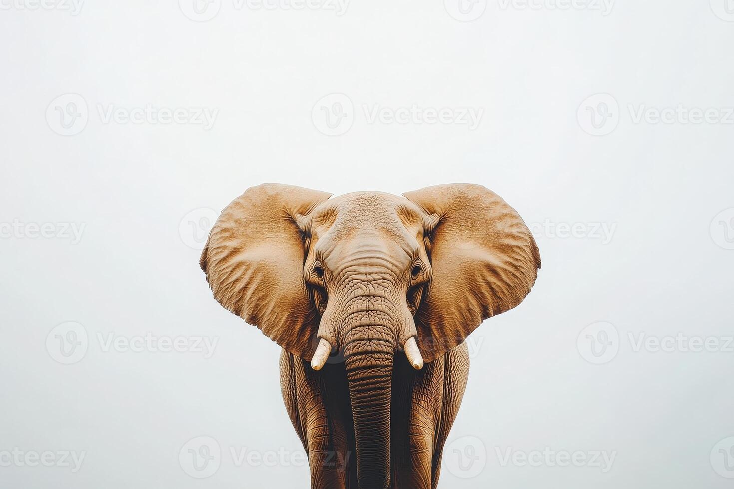 A majestic elephant stands isolated, emphasizing its grandeur and strength. The minimalistic background highlights its features and creates a sense of serenity and calm. photo