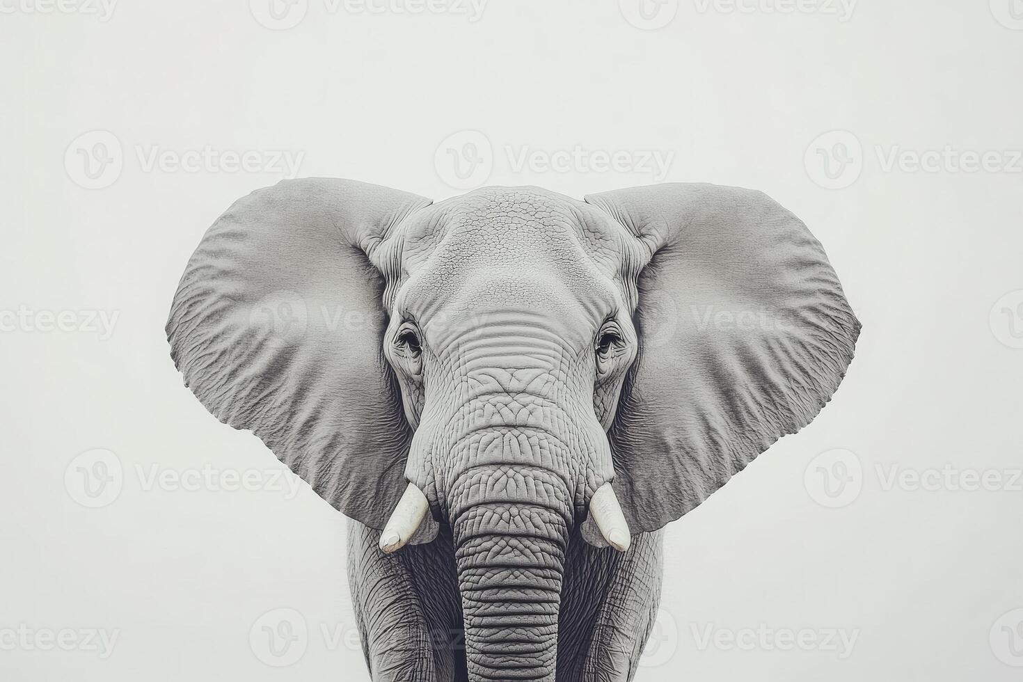 A majestic elephant stands alone, showcasing its large ears and tusks, set against a light, unobtrusive background. This peaceful presence highlights the beauty of wildlife. photo