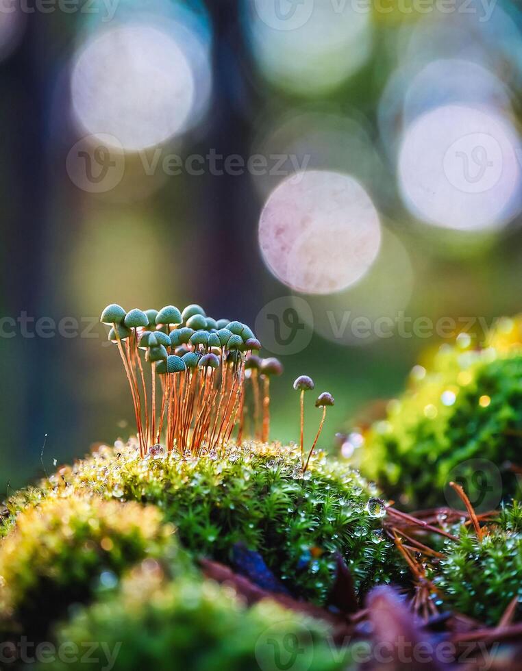 Macro Shot of Nature Life in Forest , Detailed Forest Nature Photography photo