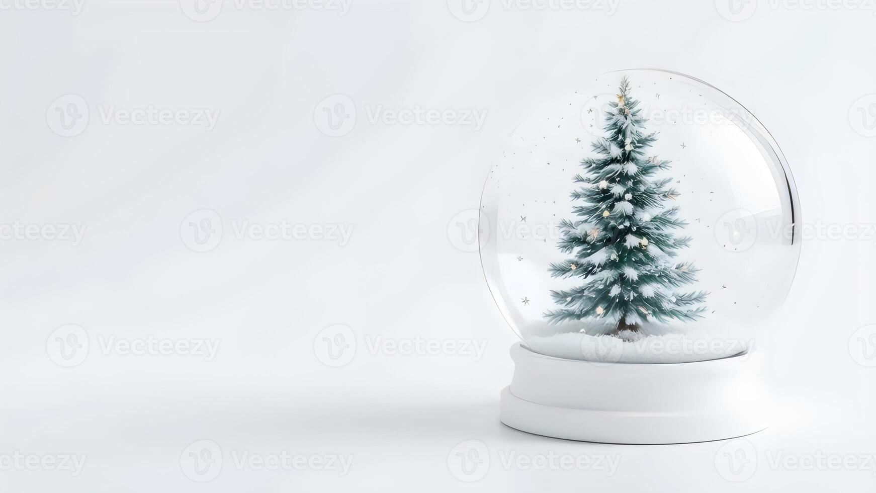 Christmas tree in a snow globe on white background photo