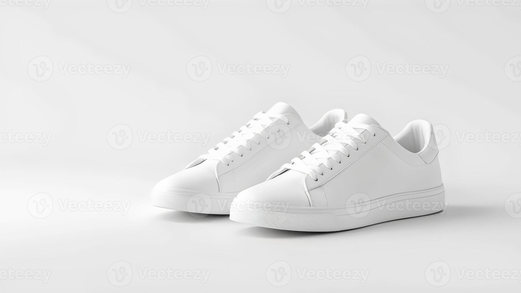 Pair of white sneakers on a plain white background for fashion and shoes branding photo