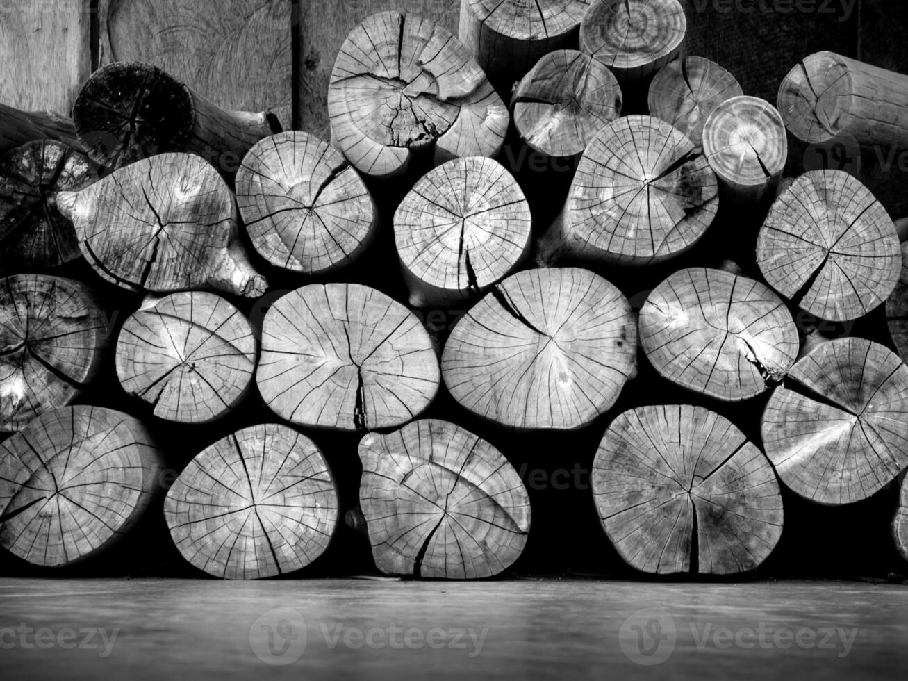 Stacked of firewood logs photo