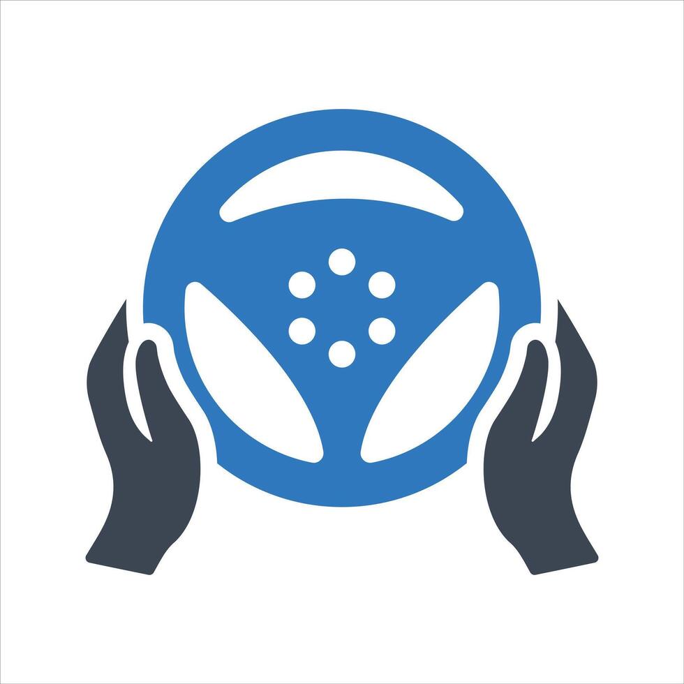 Steering wheel icon. Hands on steering wheel. Driver. Driving car icon vector