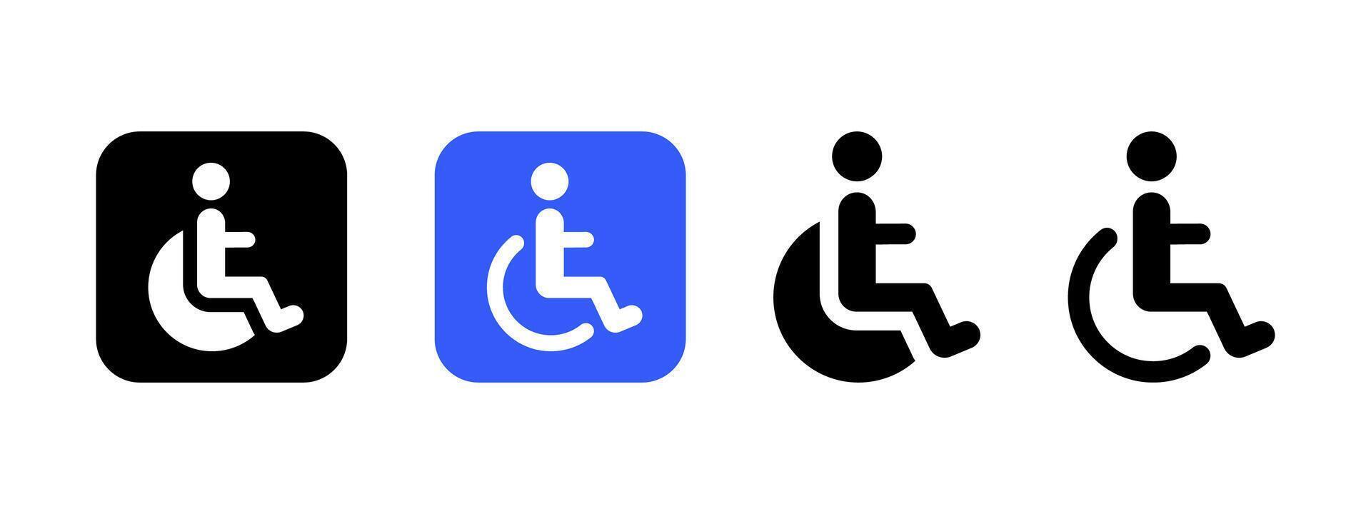 Disabled person sign icon set. Handicapped accessibility symbol. Wheelchair access illustration. Handicap parking sign. Disability concept. Disabled person WC emblem. vector