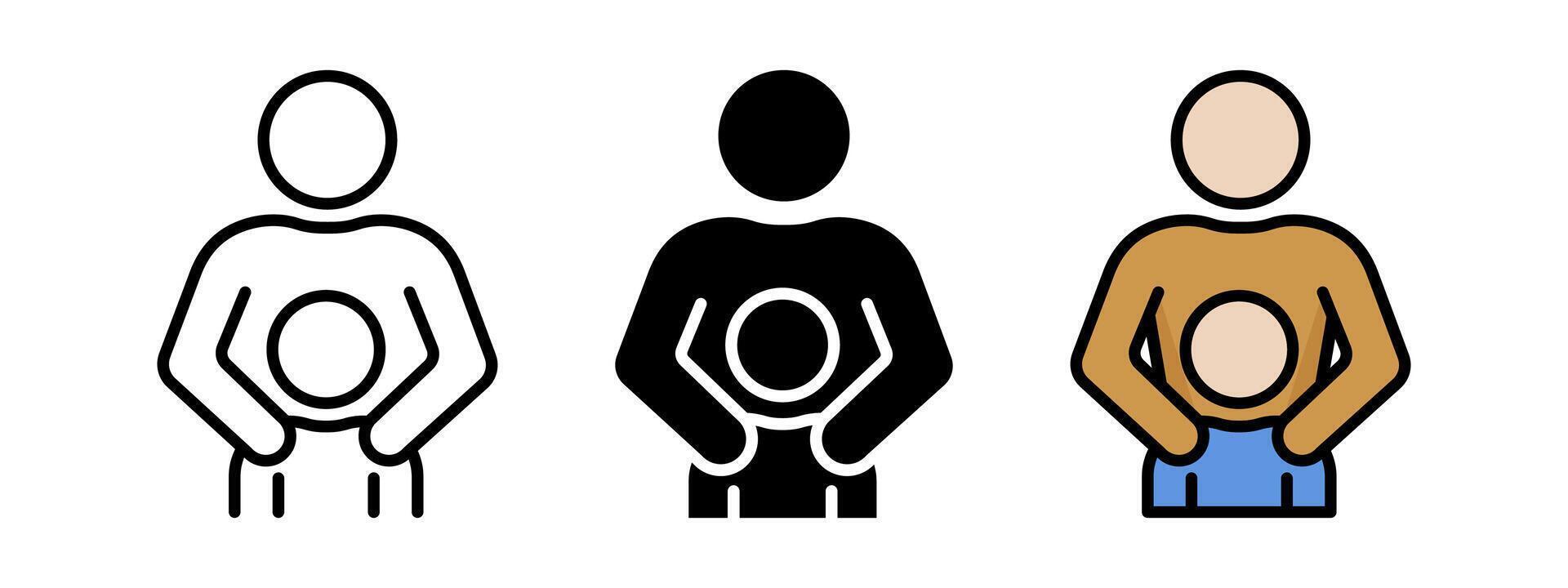 Single father icon. Father with son symbol. Parenthood illustration. Single-parent family sign. Dad parent relationship concept. Man and boy hug silhouette outline, black and colorful pictogram vector