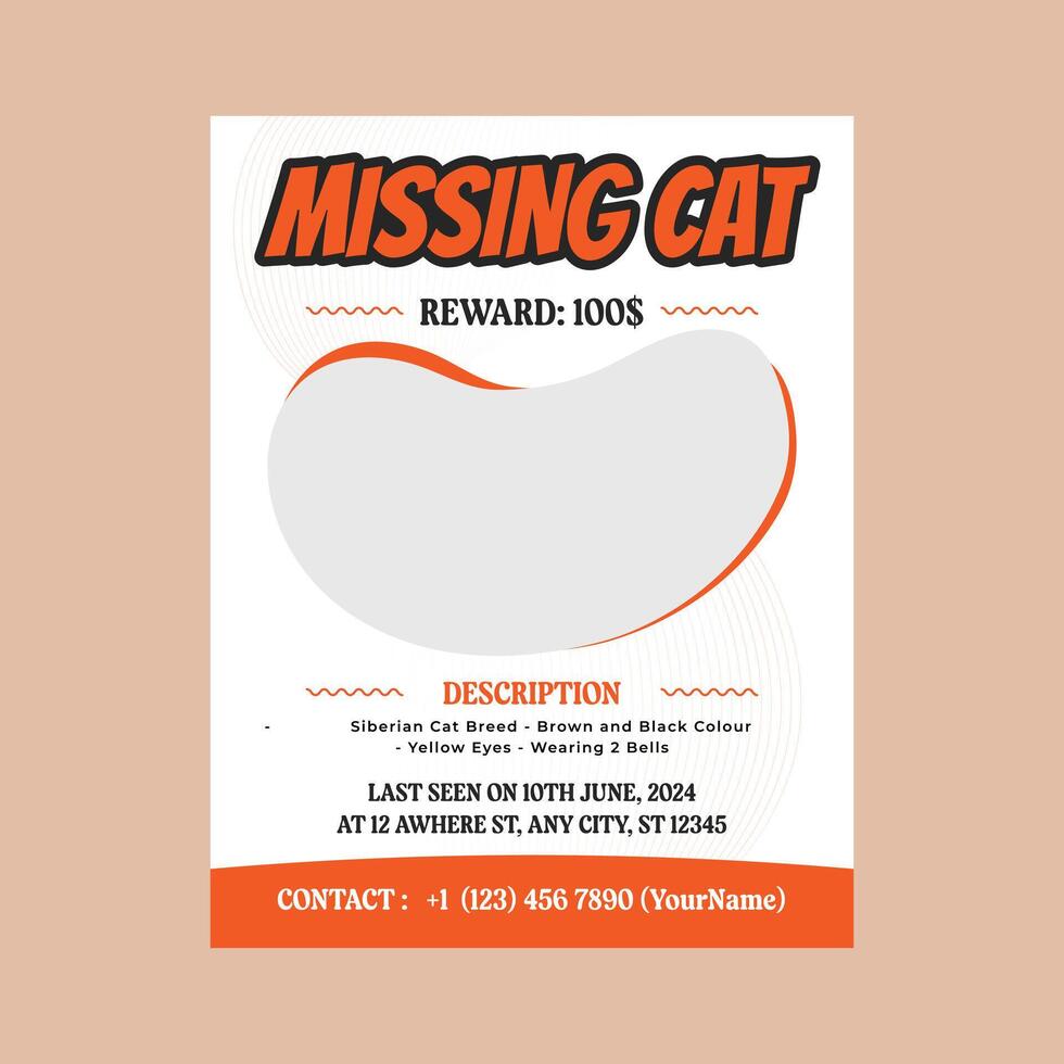 Missing cat poster design template vector