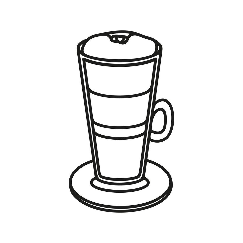 Coffee latte macchiato on glass cup. Espresso, steamed milk and foam. Hand drawn doodle. vector