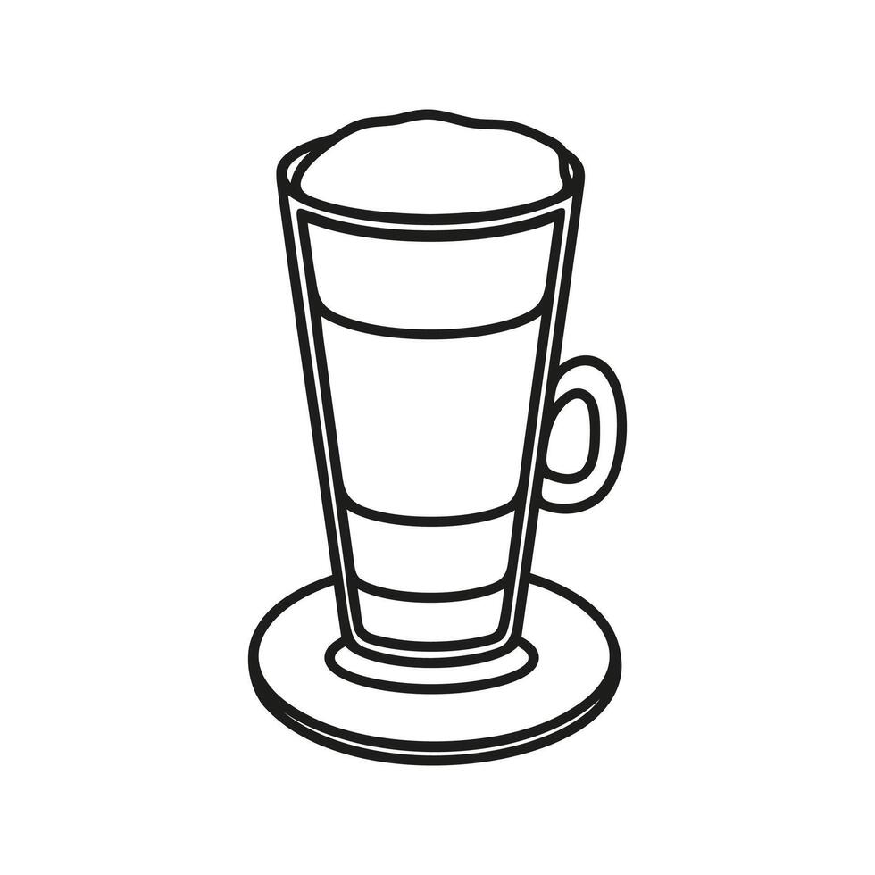 Coffee raf on glass cup. Espresso, steamed cream and foam. Hand drawn doodle. vector