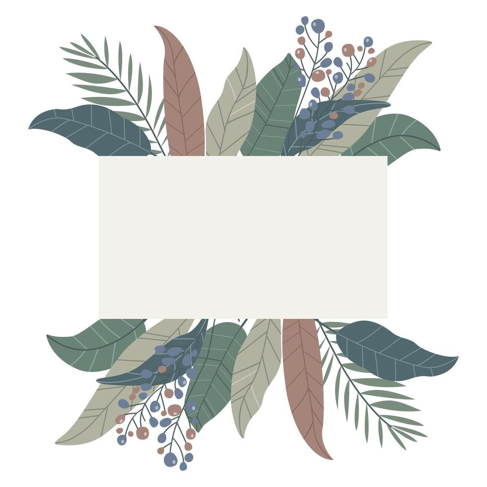 Greeting card with stylized leaves. boho style. vector