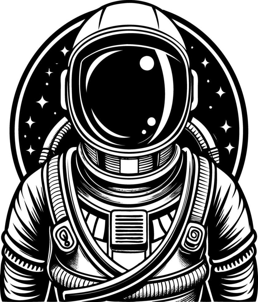 Astronaut in cosmos. Black cosmonaut in helmet. Cosmos and galaxy journey. Space adventure and exploration vector