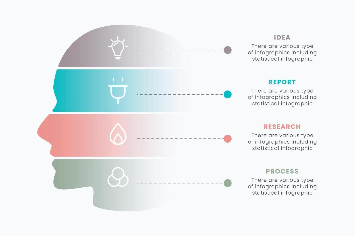 Infographic design template with 4 steps human head diagram design study presentation vector