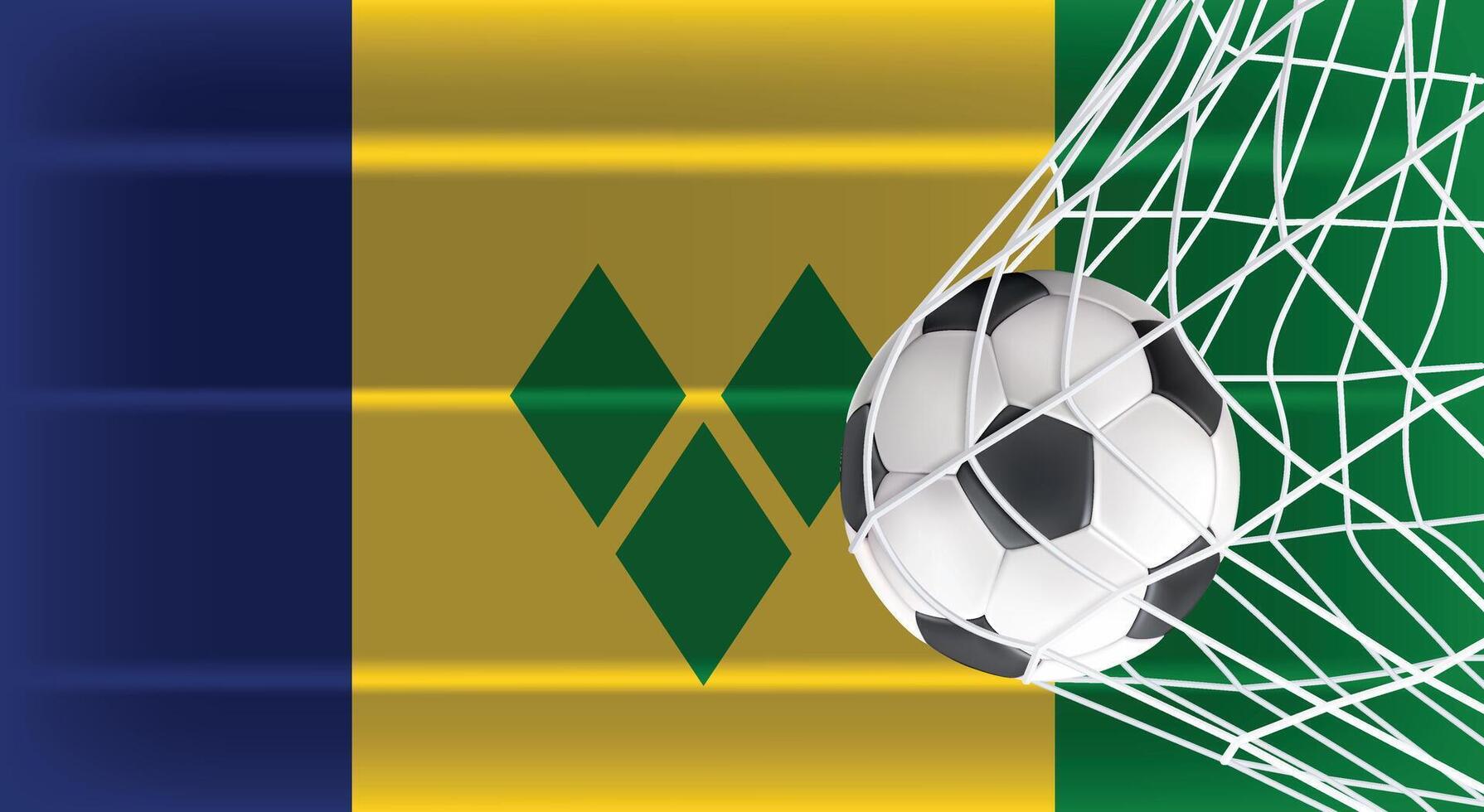 Soccer Football ball in Goal Net Isolated on Saint Vincent and the Grenadines Shaded Flag, Sports Accessory Equipment for Playing Game, Championship and Competition Design Element vector